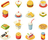 Isometric fast food icons 3d set flat design design vector illustration