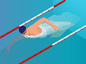 Isometric Fit Swimmer Training in the Swimming Ppool. Vector illustration Professional Male Swimmer. Health lifestyle
