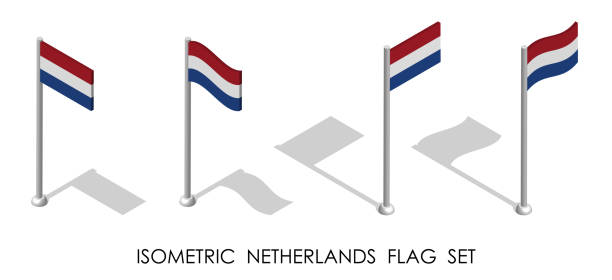 네덜란드, 네덜란드의 등색 플래그정적 위치와 깃대에 모션. 3d 벡터 - progress pride flag stock illustrations