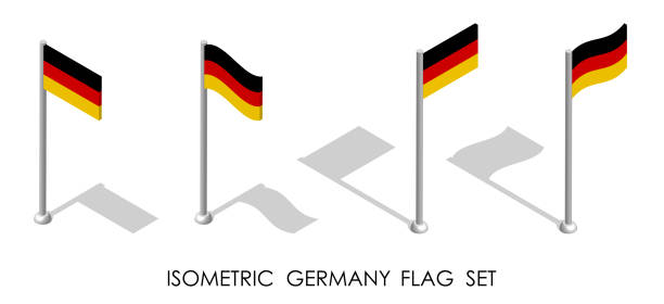 isometric flag of republic of germany in static position and in motion on flagpole. 3d vector - 旗杆 插圖 幅插畫檔、美工圖案、卡通及圖標
