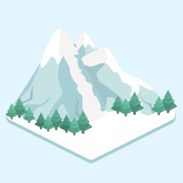 Isometric flat 3D isolated concept vector winter snow mountains. ski resort illustration Car cable road at the winter mountains background. Vector. Skiing and snowboarding resort. mountain clipart stock illustrations