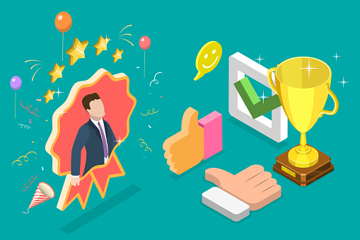 3D Isometric Flat Vector Conceptual Illustration of Employee Recognition Award