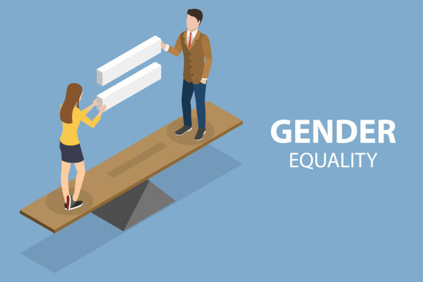 3D Isometric Flat Vector Conceptual Illustration of Gender Equality 3D Isometric Flat Vector Conceptual Illustration of Gender Equality, Male and Female Equal Opportunities and Rights gender stereotypes stock illustrations