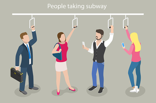 3D Isometric Flat Vector Conceptual Illustration of People are Taking Subway, Train or Bus