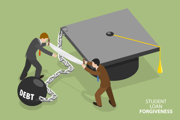 3D Isometric Flat Vector Conceptual Illustration of Student Loan Forgiveness 3D Isometric Flat Vector Conceptual Illustration of Student Loan Forgiveness, Cost of Education student loan forgiveness foreigh stock illustrations