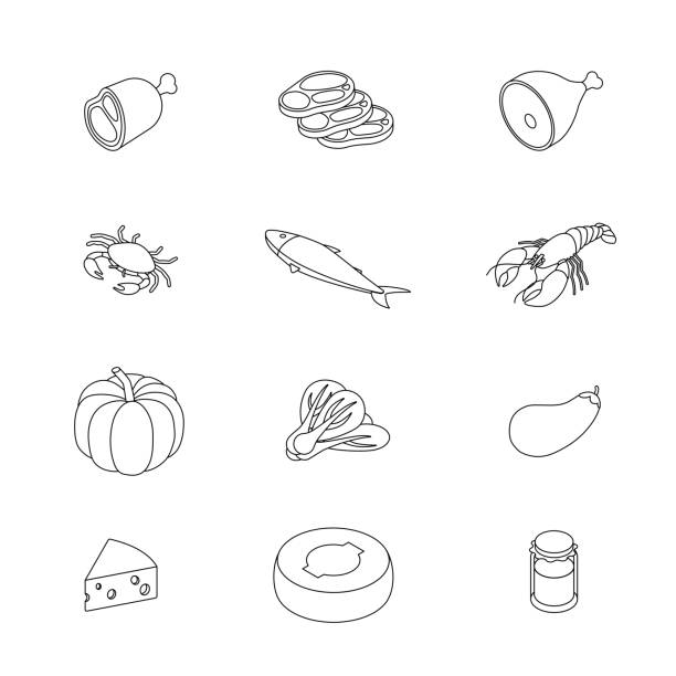 stockillustraties, clipart, cartoons en iconen met isometric food and drink set - vegan keto