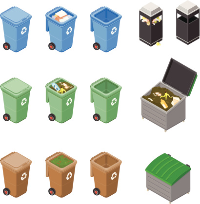 Isometric Garbage Bins and Trash
