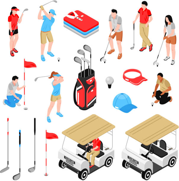 アイソメトリックゴルフセット - ゴルフ　服装点のイラスト素材／クリップアート素材／マンガ素材／アイコン素材