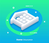 Home insurance isometric design concept with modern flat style gradients. Vector design elements useful for web banner or poster.