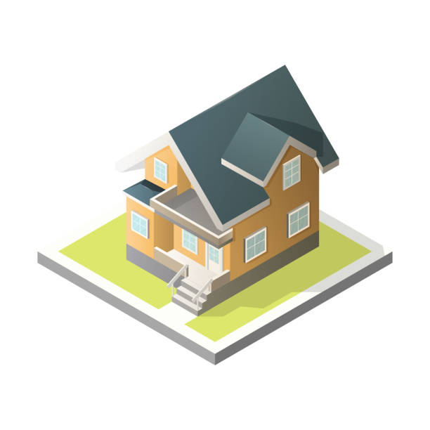 Isometric House. 3D Cottage. Isometric House. 3D Cottage. Vector illustration on a white background. For real estate brochure or others works. house borders stock illustrations
