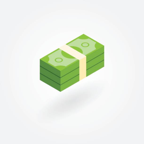 Isometric icon of pile of money Isometric icon of pile of money with shadow, isolated in bright background. stack of money stock illustrations