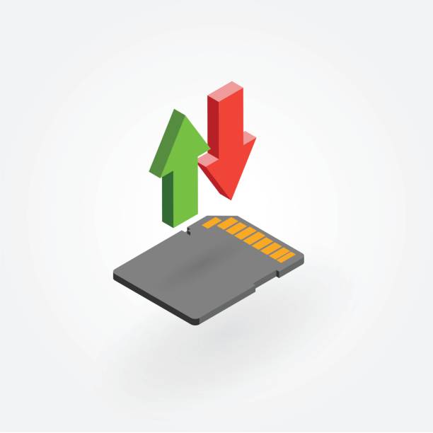 Isometric icon of sd memory card and arrows. vector art illustration