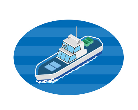 Isometric illustration of a fishing boat