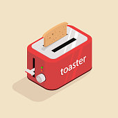 Isometric image of an old retro toaster. Vector illustration.
