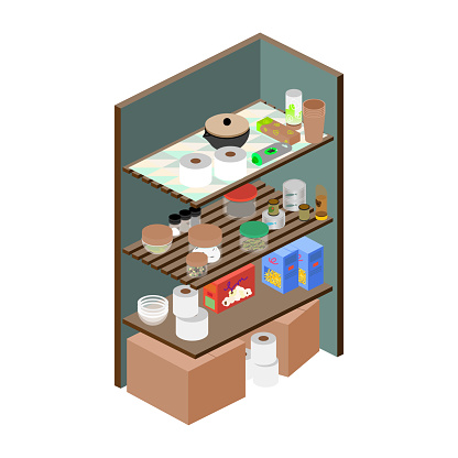 Isometric Kitchen Pantry - Corner Kitchen Closet Details - Close-up View