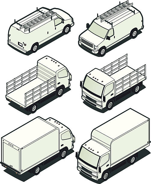 stockillustraties, clipart, cartoons en iconen met isometric light trucks - driekwartlengte