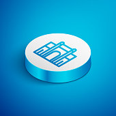 istock Isometric line India Gate in New Delhi, India icon isolated on blue background. Gate way of India Mumbai. White circle button. Vector 1362661852