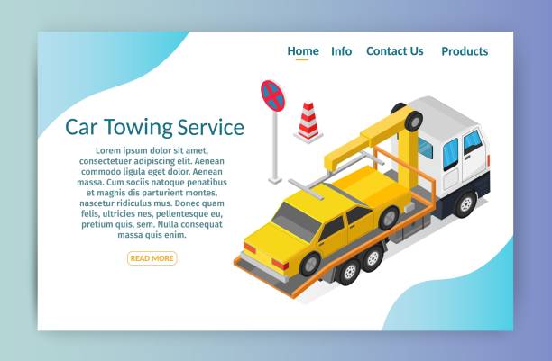Isometric low poly Tow truck city road assistance service evacuator of Online car help design vector background illustration banner Isometric low poly Tow truck city road assistance service evacuator of Online car help design vector background illustration banner tow truck police stock illustrations