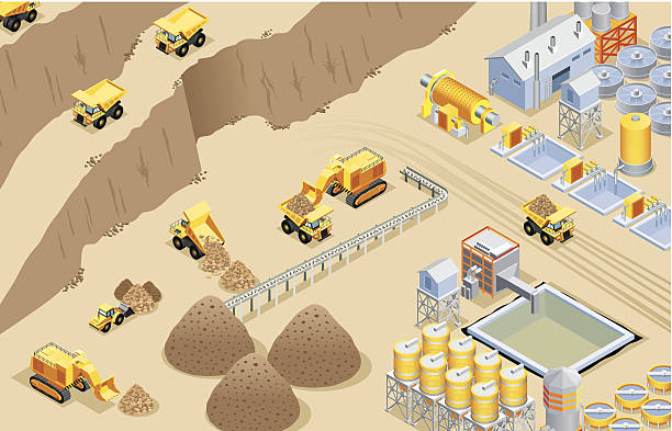 illustrazioni stock, clip art, cartoni animati e icone di tendenza di isometrica estrazione mineraria - miniera