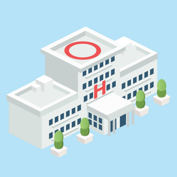 stockillustraties, clipart, cartoons en iconen met isometrisch modulair ziekenhuis - ziekenhuis