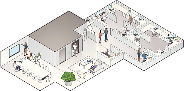 Isometric Office Interior vector art illustration