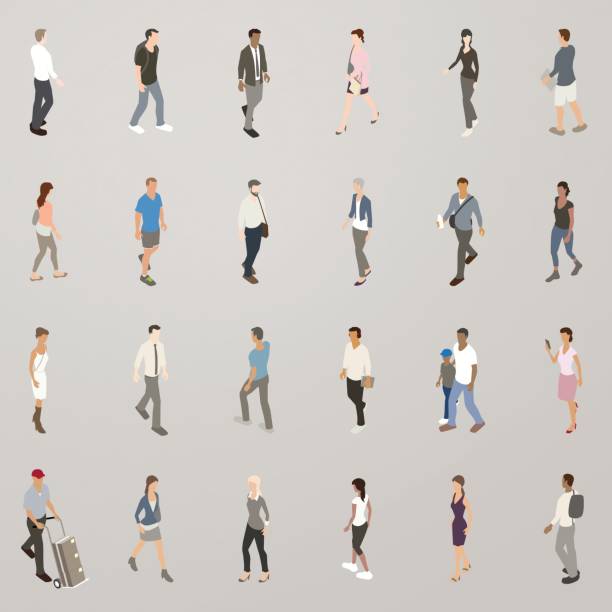 Isometric People Walking vector art illustration
