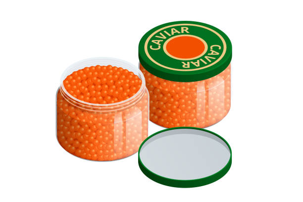Isometric Salmon Red Caviar. Raw seafood. Luxury delicacy food. Glass jar with red caviar of pink salmon Delicatessen. Gourmet food. Isometric Salmon Red Caviar. Raw seafood. Luxury delicacy food. Glass jar with red caviar of pink salmon. Delicatessen. Gourmet food. roe stock illustrations