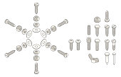 screws, nuts and bolts - 30 degrees isometric projection