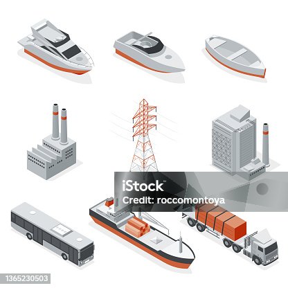istock Isometric set industry and transportation 1365230503