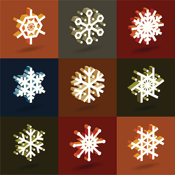 Isometric snowflakes vector art illustration