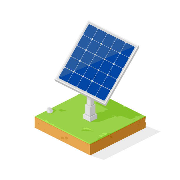 isometrische solarpanel-vektor-illustration - solaranlage stock-grafiken, -clipart, -cartoons und -symbole
