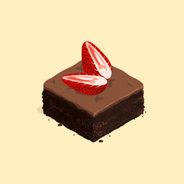 stockillustraties, clipart, cartoons en iconen met isometrische aardbei brownie chocolade taart vector - brownie