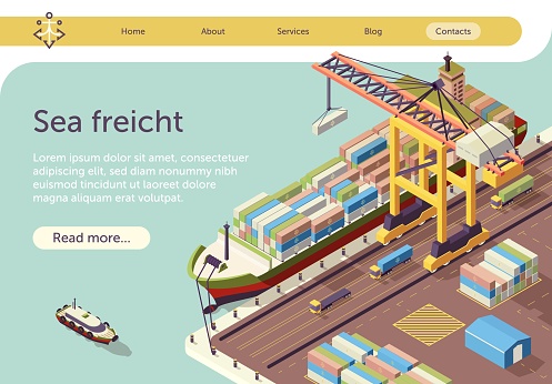 Isometric Text Banner Representing Sea Freight