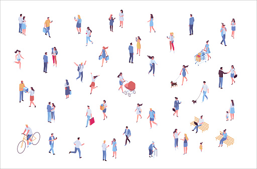 Isometric vector background people. Crowd