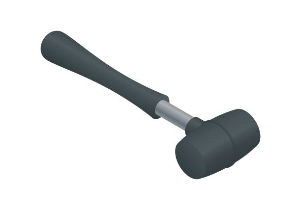 ilustrações de stock, clip art, desenhos animados e ícones de isometric vector illustration rubber mallet isolated on white background. realistic rubber hammer icon in flat cartoon style. hand tool for laying tiles, paving. renovation, repair, construction. - plastic hammers