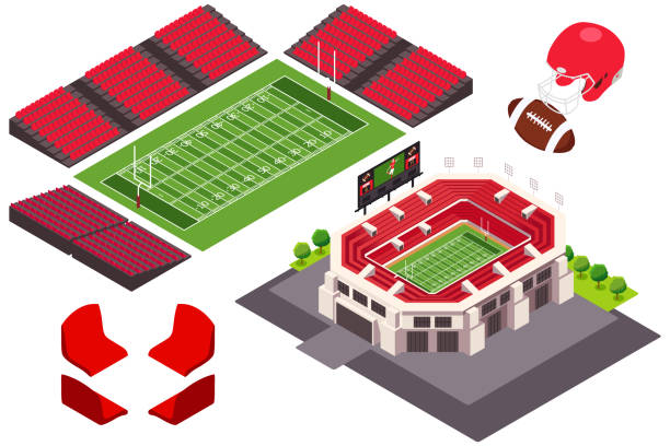 illustrazioni stock, clip art, cartoni animati e icone di tendenza di visualizzazione isometrica dell'illustrazione dello stadio di calcio - stadio