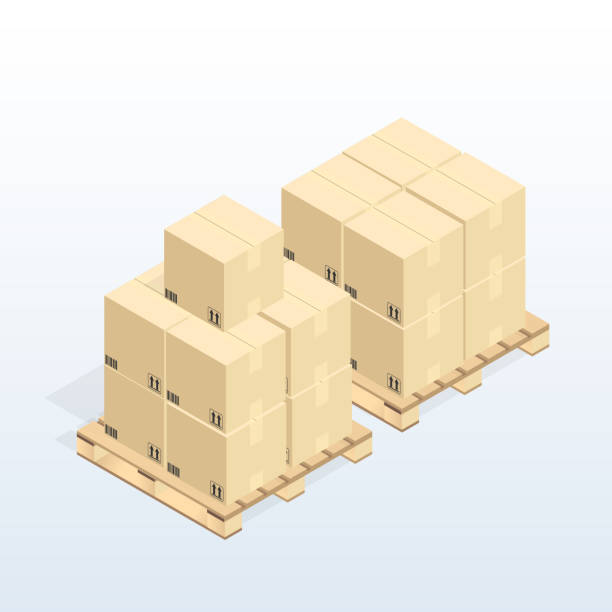 stockillustraties, clipart, cartoons en iconen met isometrische magazijn logistiek online verzending, kartonnen doos vector - unbox
