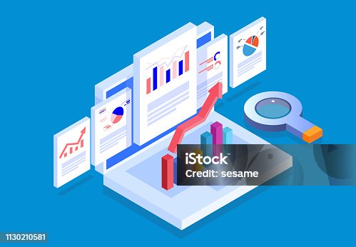 istock Isometric web pages and business data reports 1130210581