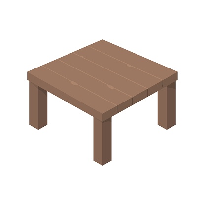 Isometric Wooden Table in Flat