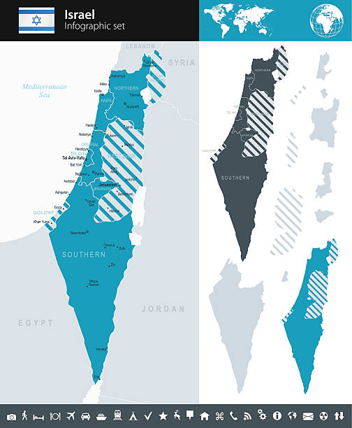 ilustraciones, imágenes clip art, dibujos animados e iconos de stock de israel-infografía mapa-ilustración - israel