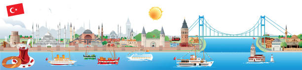 stockillustraties, clipart, cartoons en iconen met istanbul city skyline - karaköy istanbul