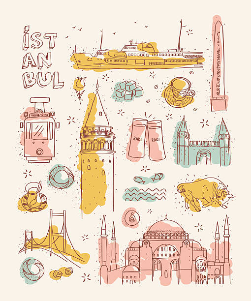 bildbanksillustrationer, clip art samt tecknat material och ikoner med istanbul landmarks and lifestyle - beyoglu