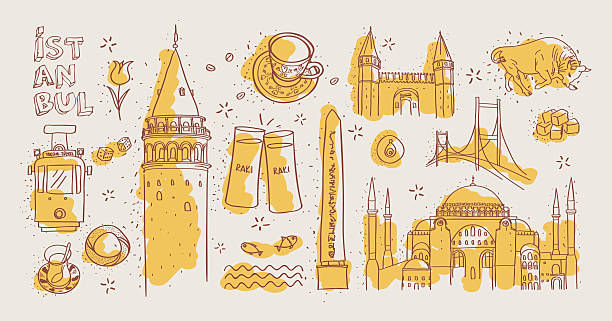 stockillustraties, clipart, cartoons en iconen met istanbul landmarks - galata