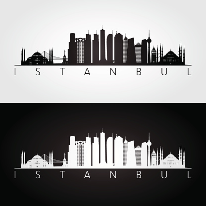 Istanbul skyline and landmarks silhouette