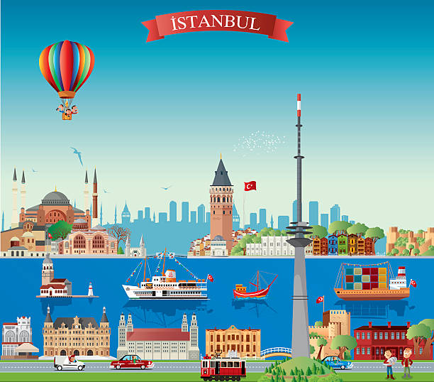 stockillustraties, clipart, cartoons en iconen met istanbul skyline - karaköy istanbul