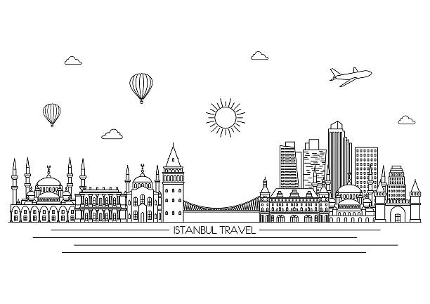 istanbul skyline. vector line illustration. line style design - 土耳其 插圖 幅插畫檔、美工圖案、卡通及圖標