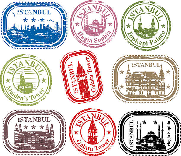 bildbanksillustrationer, clip art samt tecknat material och ikoner med istanbul stamps - istanbul blue mosque skyline