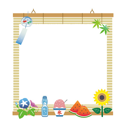 It is an illustration of a summer scene  and a bamboo folding screen.Japan, Awning, Backgrounds