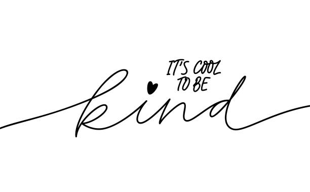 It is cool to be kind mono line lettering. Handwritten headline isolated vector calligraphy. It is cool to be kind monocolor lettering. Handwritten headline isolated vector calligraphy. Charitable organization poster, banner design element. Kindness, good deeds, benevolence concept affectionate stock illustrations