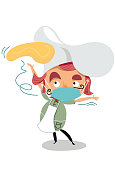 Illustration of a typical Italian chef with a mustache and a mask during the coronavirus pandemic